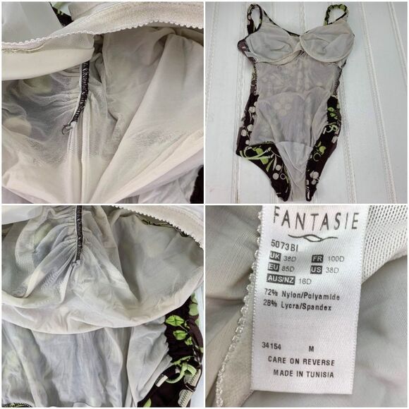 Fantasie Womens M Seville Underwire Bra One Piece Swimsuit Floral Brown Green - Picture 7 of 7